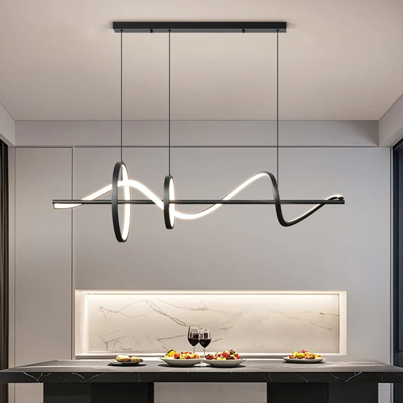 suspension lumineuse moderne contemporain blanc noir éclairage intérieur salon lustre led