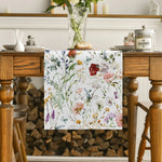 chinois table runner fleurs peinture aquarelle polyestere maison violet blanc bleu
