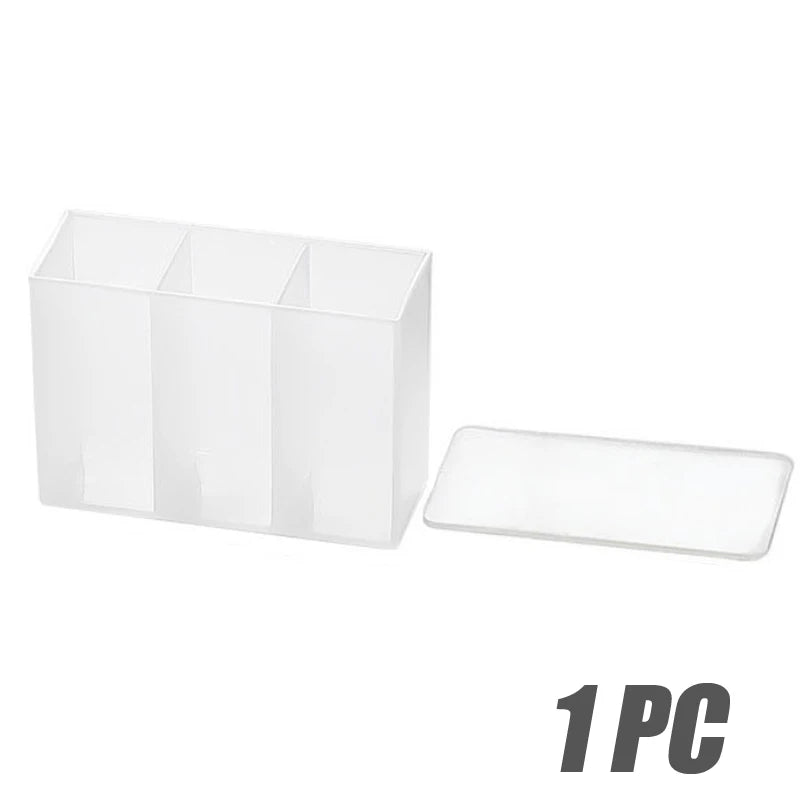 organisateur mural adhésif boîte rangement transparent blanc minimaliste utilitaire pince épiler ciseaux maquillage pinceaux