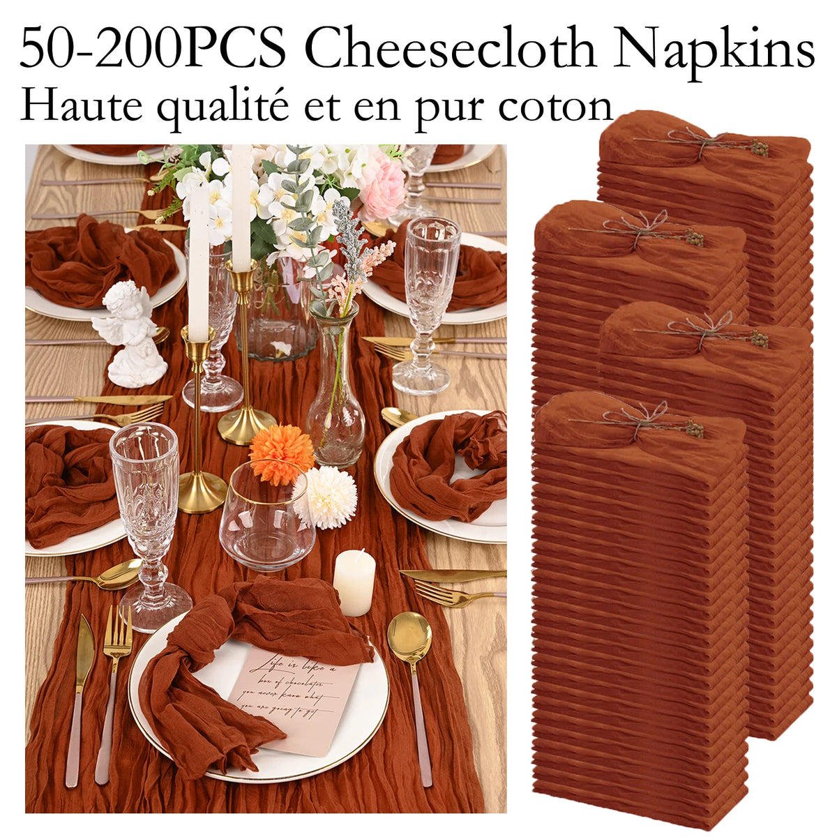 serviettes coton plissées rouge chic table maison restaurant 20x20inch