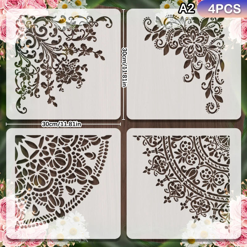 pochoirs mandala décoratifs motifs géométriques floraux blanc noir vert rouge doré bleu