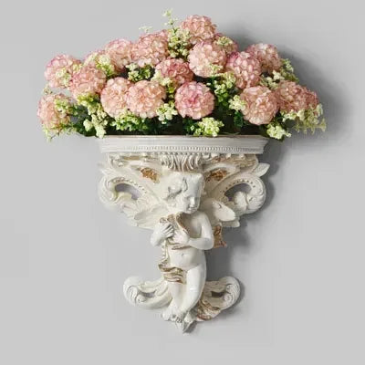décoration murale résine cherubin baroque fleurs artificielles vintage étagères murales blanc bleu turquoise