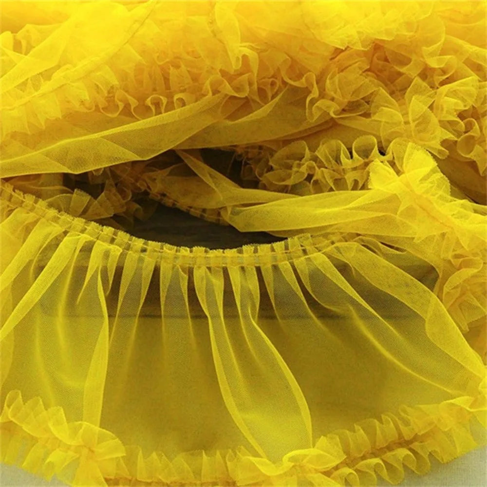 ruban tulle plissé noir rose blanc jaune fin élégant décoration 90cm longueur 15cm largeur