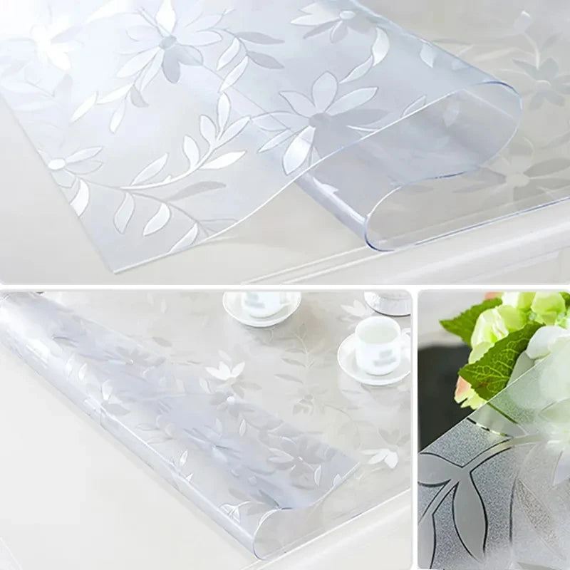 protège table transparent pvc souple imperméable moderne motif floral blanc cuisine salle manger