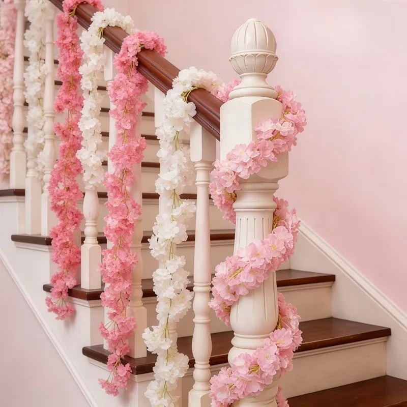 guirlande fleurs artificielles rose clair blanc decoration exterieure anniversaire diplome fête