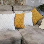 coussin décoratif jaune motif géométrique moderne housse canapé salon doux textile polyester