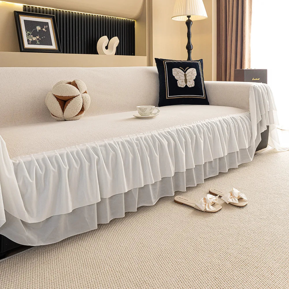 housse canapé universelle chenille gris clair douce salon moderne élégant
