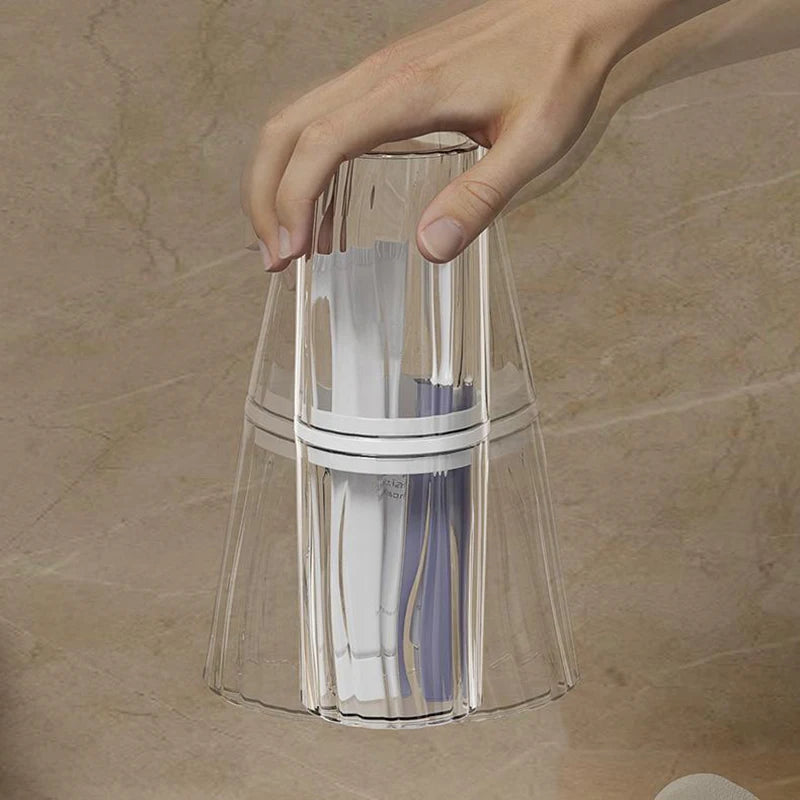 porte brosses dents dentifrice transparent gris minimaliste rayures cannellees travel toothbrush holders