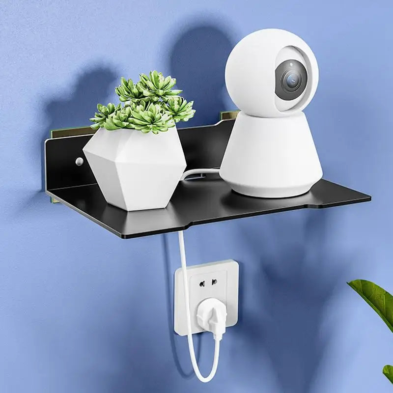 étagère murale moderne acier inoxydable plaque fixation prise cache livres plantes diffuseur huiles essentielles
