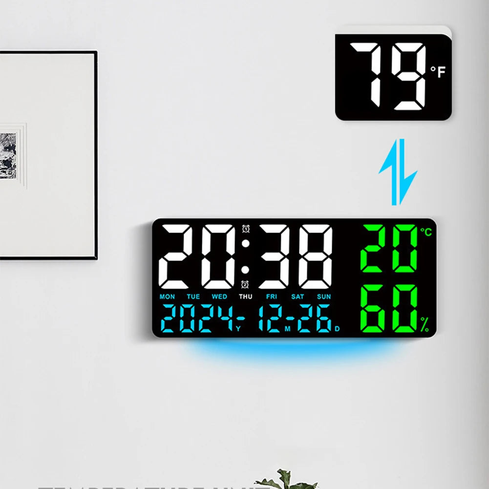 Horloge murale LED grand format verte avec affichage numérique