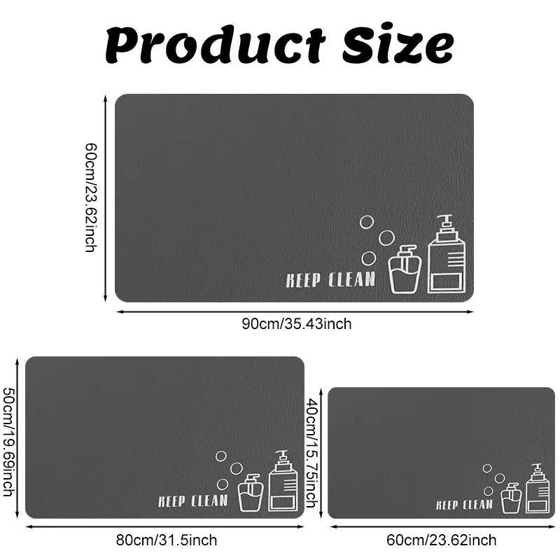tapis bain moderne imprimé gris symboles nettoyage keep clean absorbant respectueux environnement 60x90cm