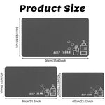 tapis bain moderne imprimé gris symboles nettoyage keep clean absorbant respectueux environnement 60x90cm