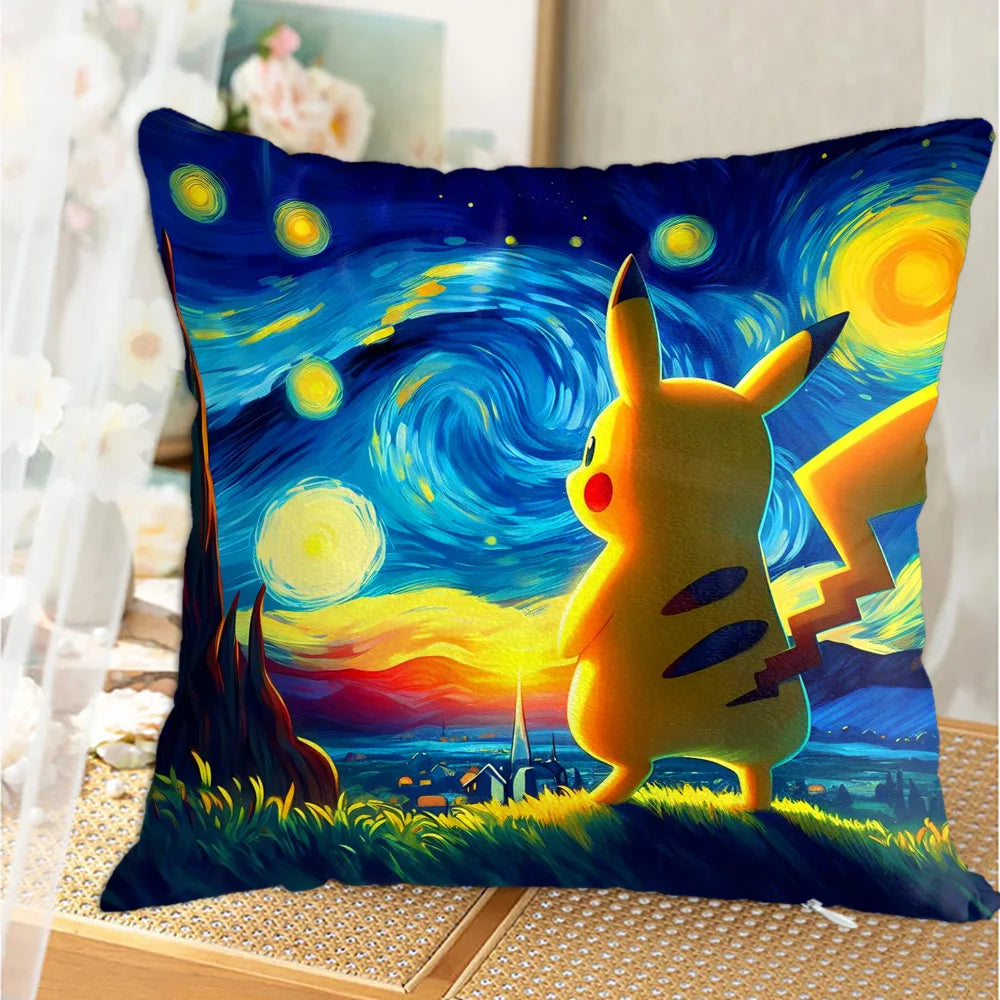 taies d'oreiller imprimées pikachu pokémon décoratives pop art cartoon lit voiture 45x45 cm