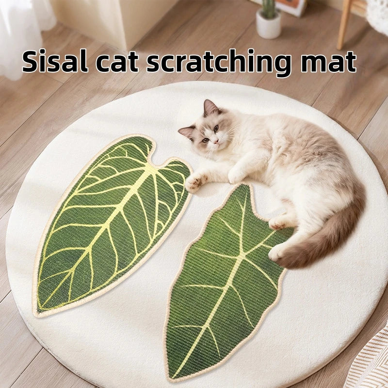 tapis gratter chat sisal feuille adhésive mur porte sol décoratif vert jaune