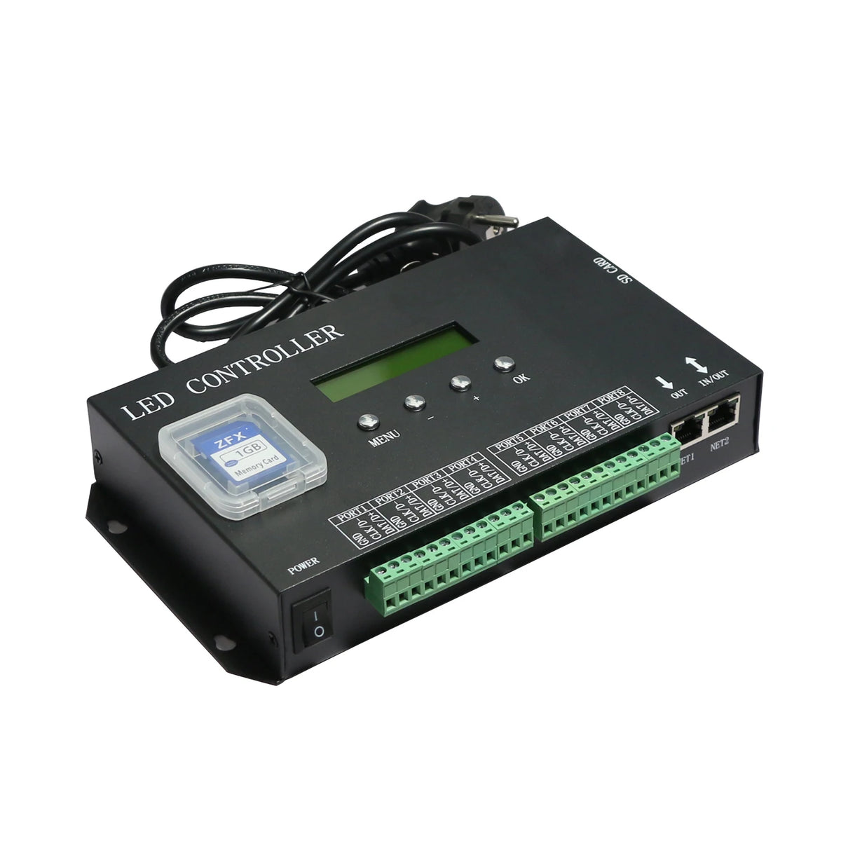 contrôleur led rgb ports noir industrielle carte sd câble alimentation boutons