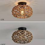 lampe suspendue marron clair tissage corde naturelle rustique boho chic sans ampoule