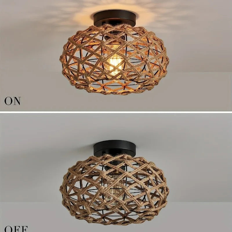 lampe suspendue marron clair tissage corde naturelle rustique boho chic sans ampoule