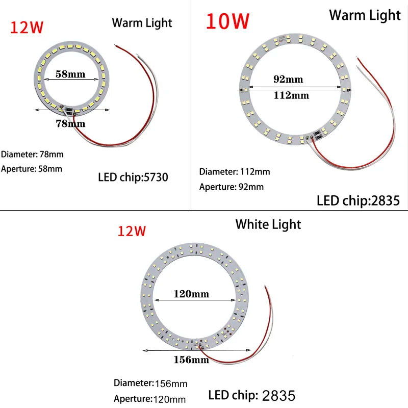 Anneaux lumineux led blanc moderne 10w 12w diamètre 112mm 156mm