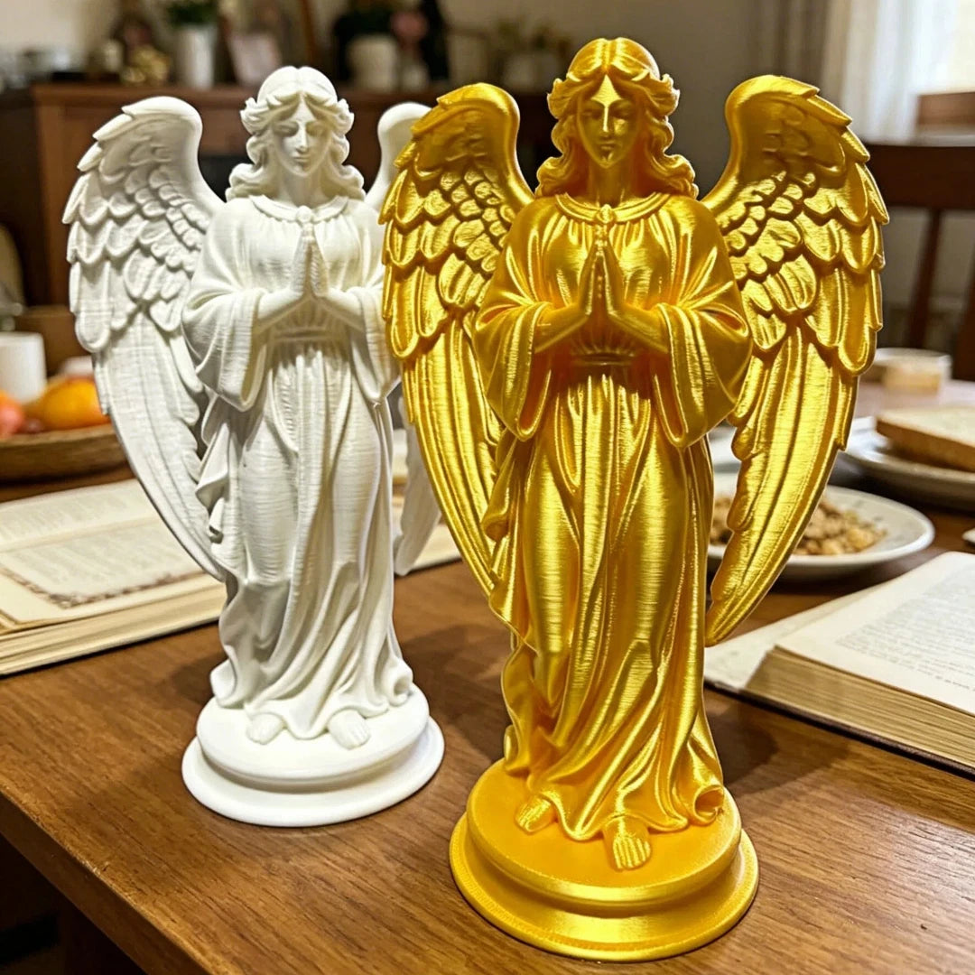 statue ange blanc or impression 3d texture brillante classique religieuse autel maison