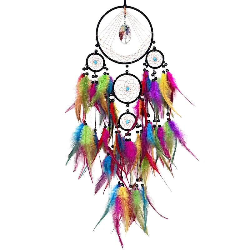 attrape rêves décoration murale plumes ethnique boho chic marron bleu beige gris