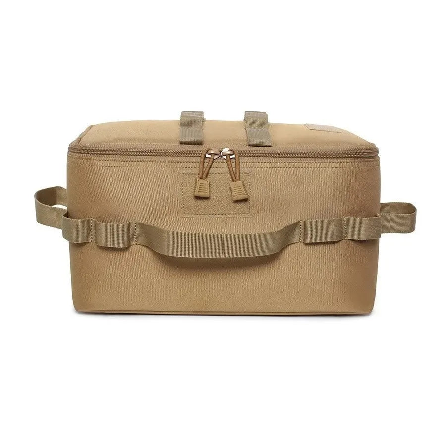 sac rangement cuisinière gaz tissu imperméable militaire beige compartiments poignées fixationsextérieur camping