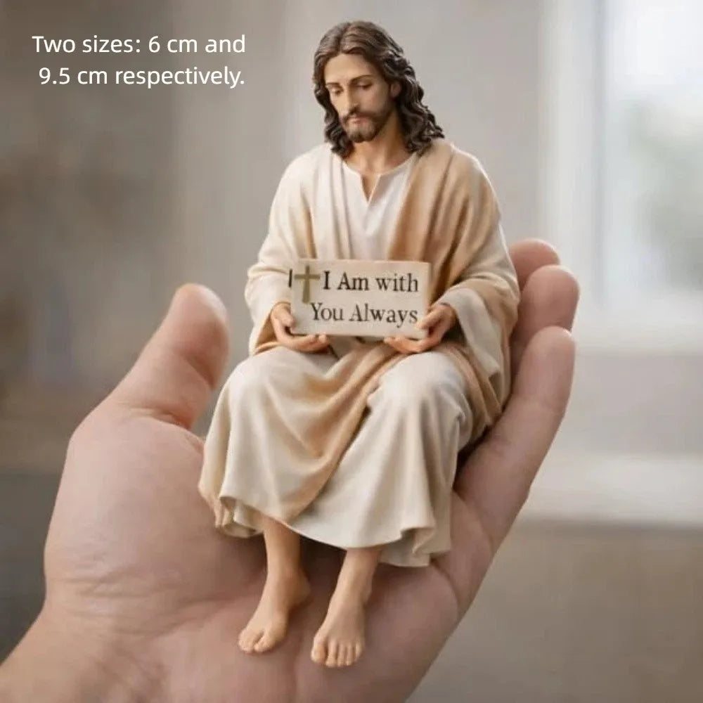 statue jésus résine beige inscription toujours décoration croix religieuse réaliste petite taille