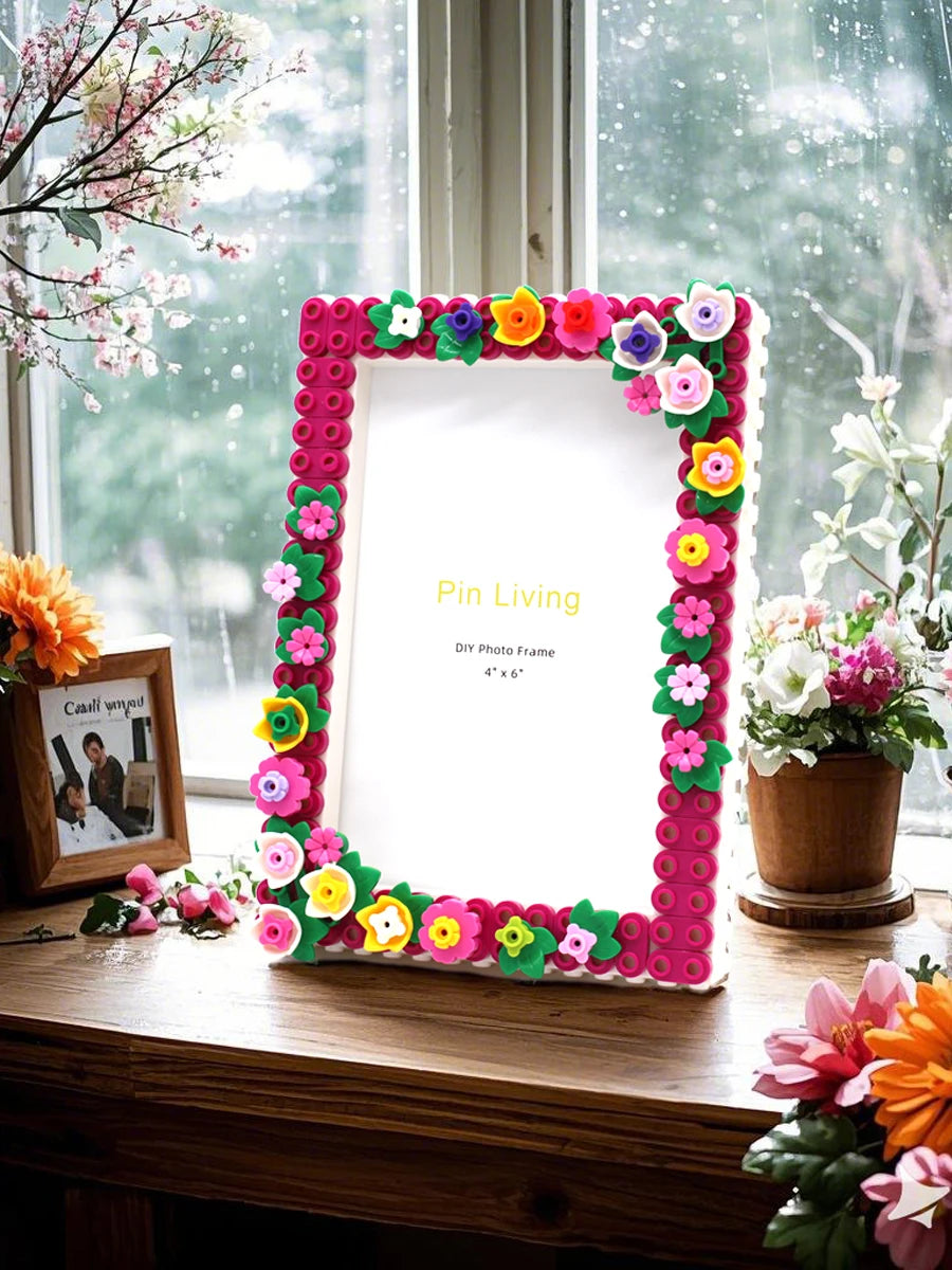 cadre photo diy rose fuchsia vert jaune blanc violet orange floral enfantin 4x6 inches