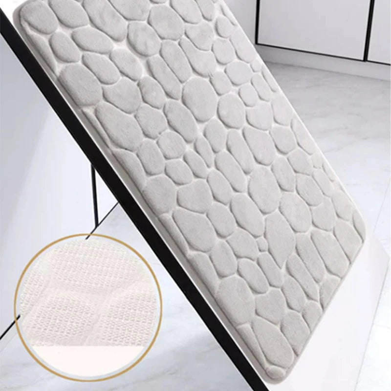 tapis bain gris galets texture épaisse antidérapant moderne entrée salle bain