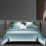 ensemble literie bleu clair broderies moderne 100 coton ultra doux king queen size