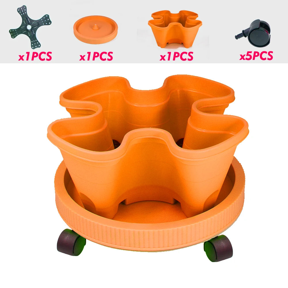 pots fleurs empilables moderne violet vert rose orange grille drainage roues pratiques