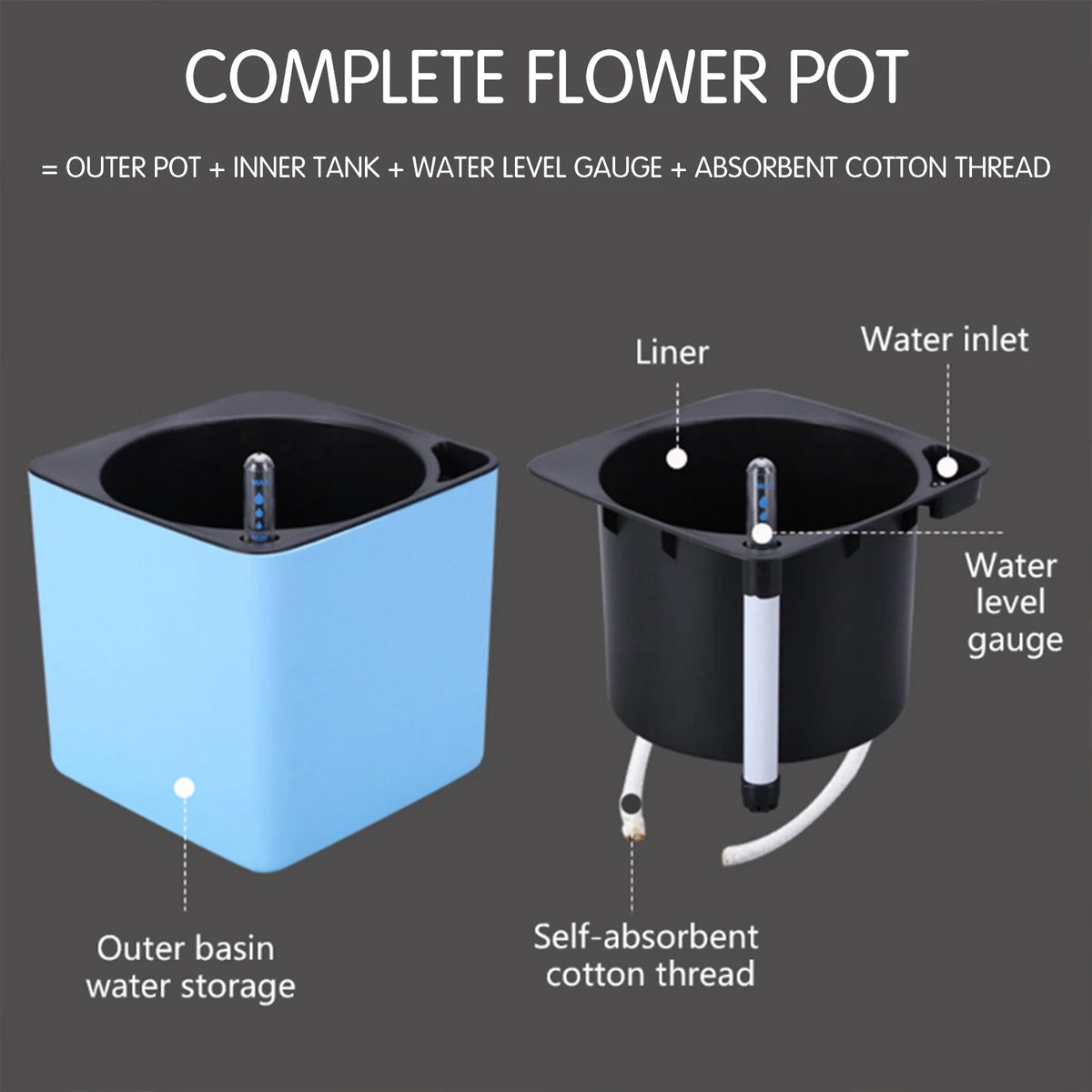 pots fleurs auto arrosant indicateur eau plante verte moderne coton absorbant liner blanc minimaliste