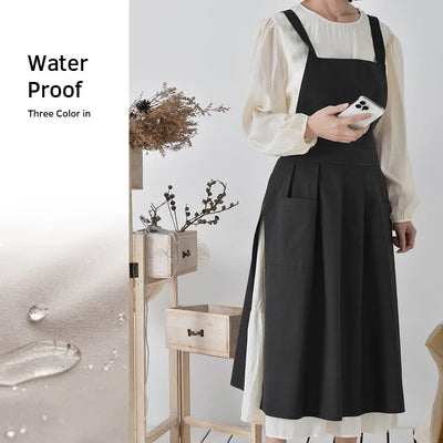 Tablier de cuisine femme imperméable en coton et lin style coréen couleur blanc