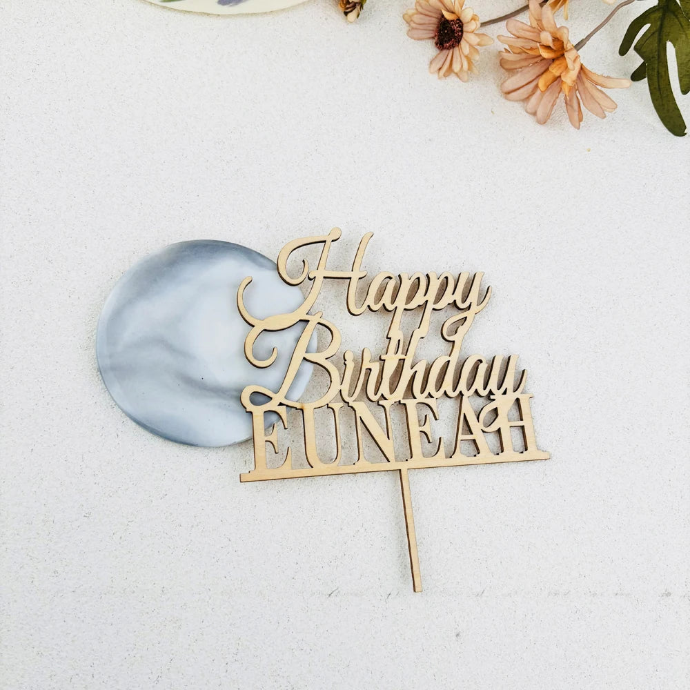 décoration gâteau lettre élégante happy birthday euneah noir doré moderne pique