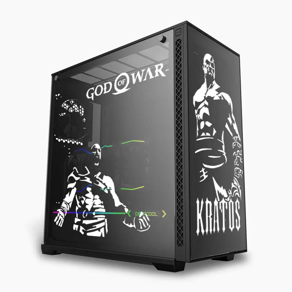 autocollants kratos graphique pvc noir blanc décalcomanie boitier pc transparent fenetre