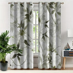 rideau imprimé feuilles oiseaux 100% polyester moderne blanc vert gris pièces