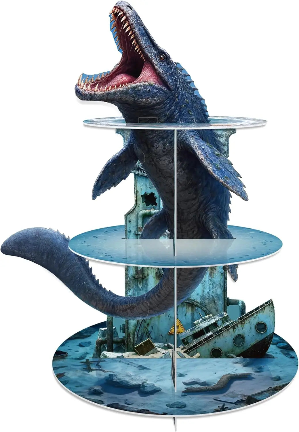 présentoir cupcakes forme mosasaurus sous marin décoration anniversaire dinosaure jurassic park festif transparent carton
