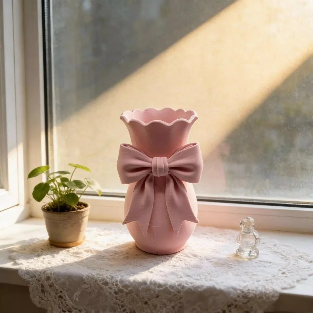 vase table moderne élégant verre cristal rose clair nœud doux