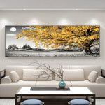 grande toile peinture paysage nocturne arbre fleurs bleu noir blanc décoration murale moderne