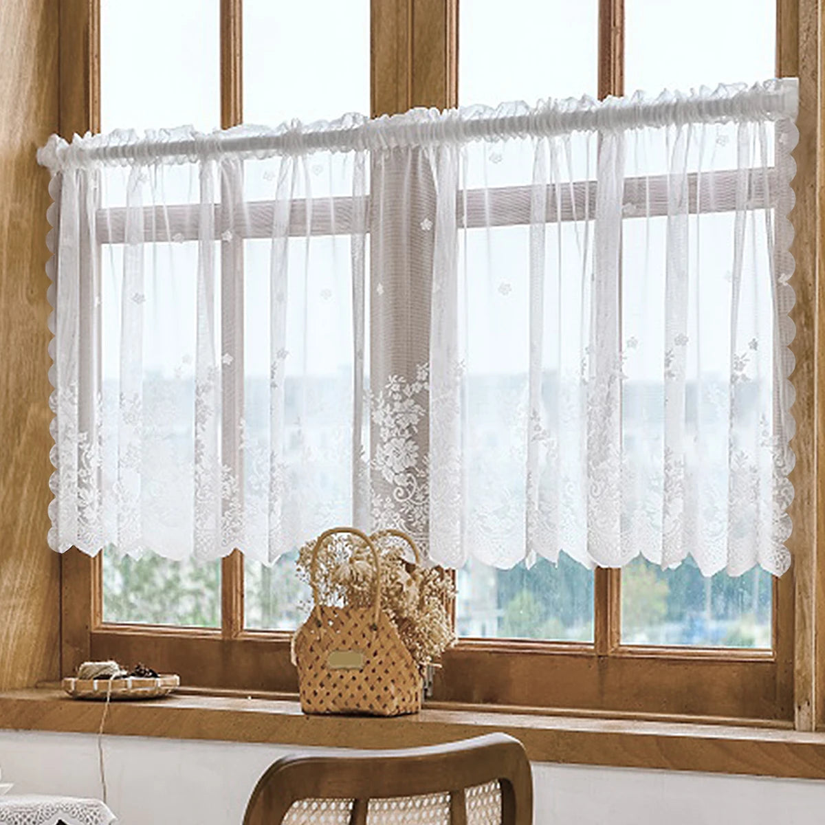 rideau blanc transparent brodé fleurs classique polyester fenêtre 100 45cm 145 45cm 145 60cm