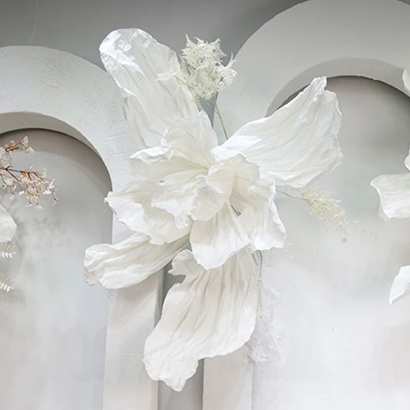 Détail pétales fleur iris papier blanc