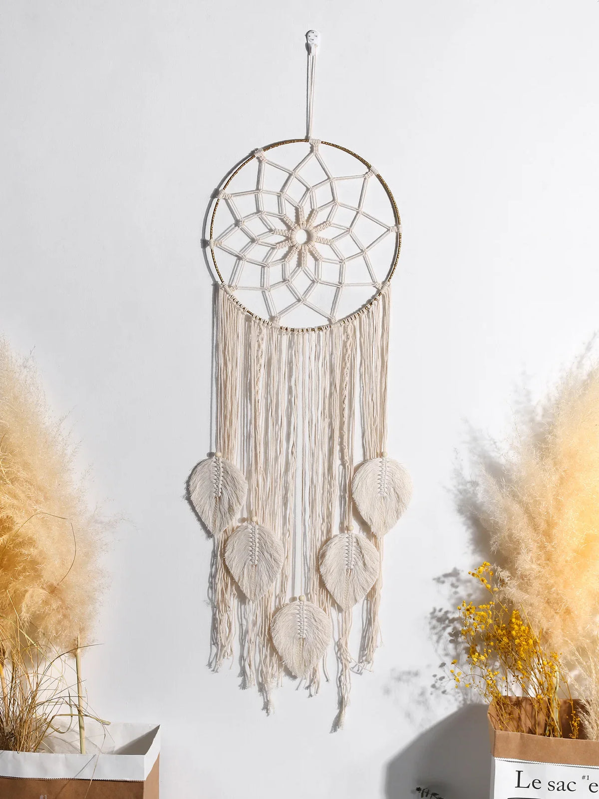 décoration murale macramé bohème tresses noeuds franges cœur lune étoile