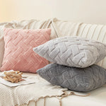 taies d'oreiller modernes douces tissage losanges rose clair gris beige opaques