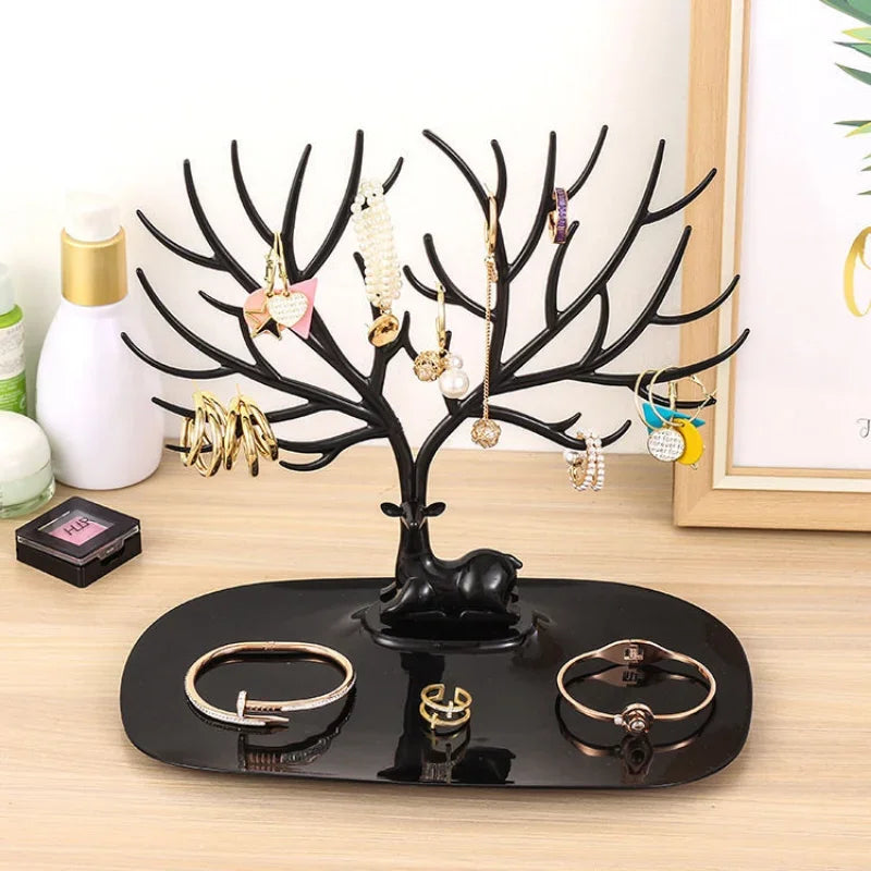 Étagère à bijoux arbre cerf en plastique blanc
