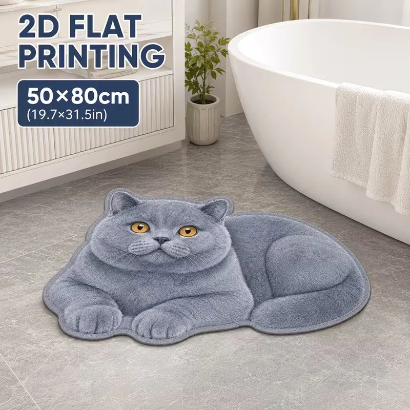 tapis gris chat imprimé antidérapant salon bain entrée feutre polyestère confortable