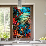 sticker décoration fenêtre vitrail oiseaux fleurs bleu rouge vert transparent art maison