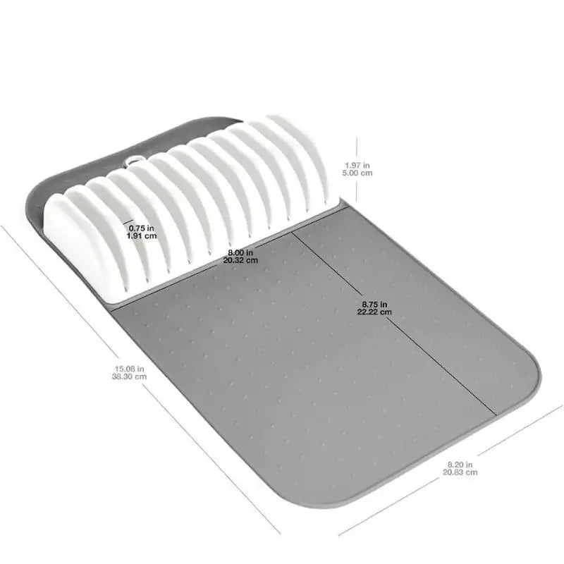 tapis antidérapant blanc gris moderne rangement couteaux cuisine adhésif emplacements poignée bois manche métal