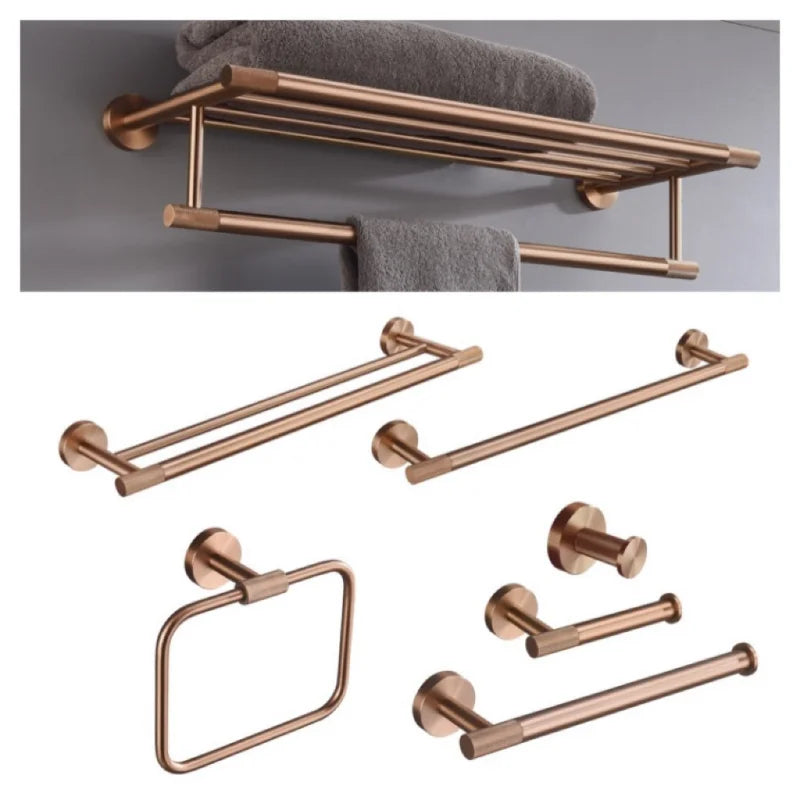 ensemble accessoires salle bain laiton brossé rose gold porte serviette porte savon moderne