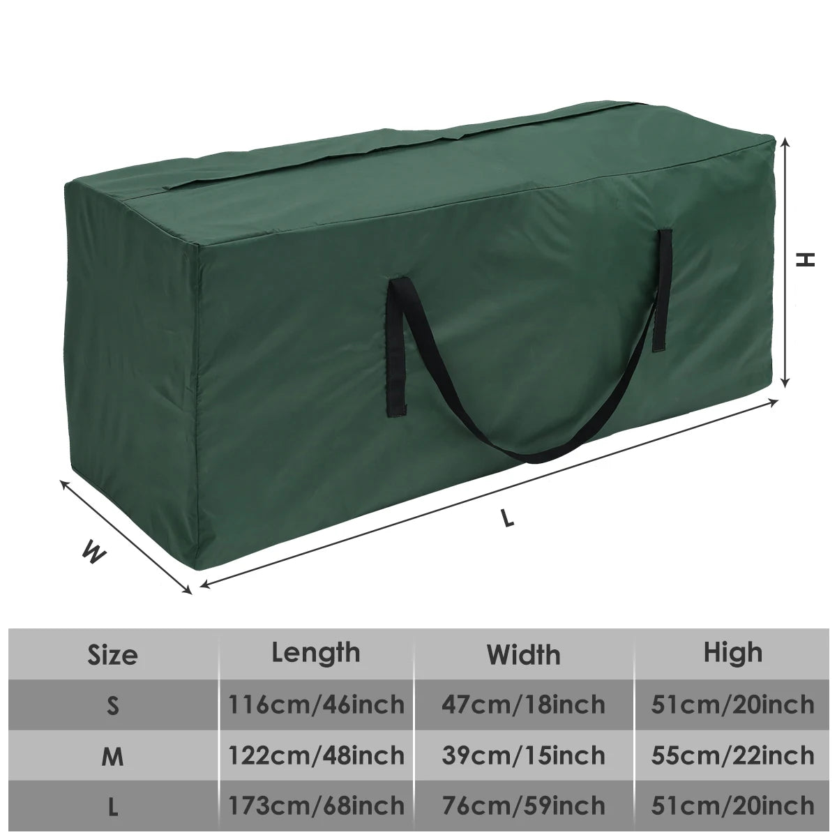 sac rangement extérieur vert foncé imperméable poignées fermeture glissière robuste multifonction pliable anti poussière