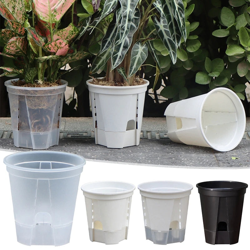 pots plantes transparents auto arrosants modernes plastique blanc rond lisses
