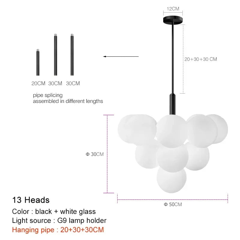 lampe suspendue boules transparentes moderne blanc doré câble annneau centralflux lumineux 60 249 tension